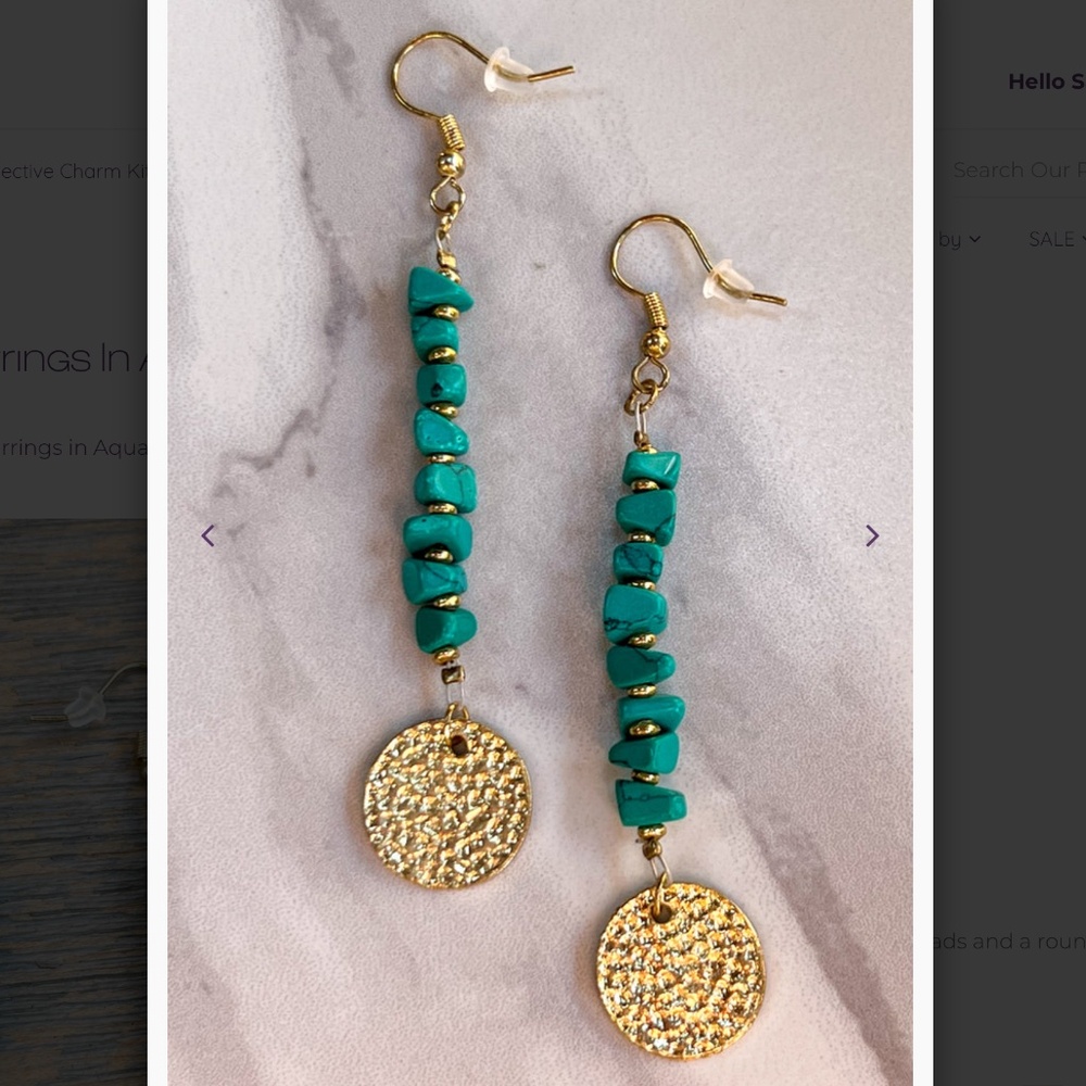 Boho “ Daphne “ Gold Dangle Earrings with Aquamarine Beads R4A - Picture 2 of 3